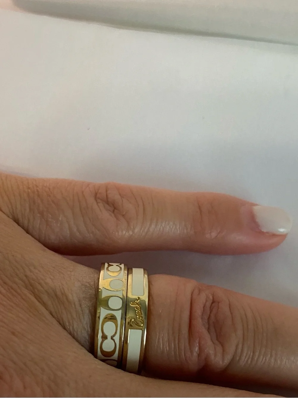 Coach Gold and White Signature Enamel Rings Size 6